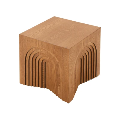 Farmhouse End Table with Rubber Floor-Protecting Pads, Accent Coffee Table for Living Room or Bedroom, 19'' L x 19'' W x 19'' H, Natural + Light Brown
