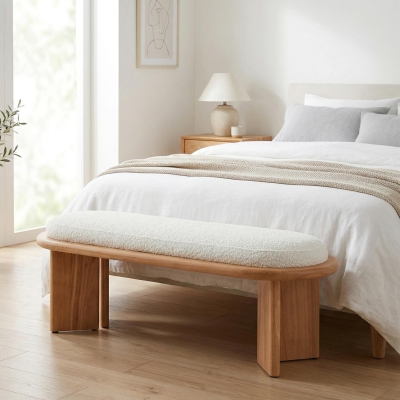 Solid Wood End-of-Bed Bench with High-Resilience Foam, Space-Saving Hallway Seating with Solid Wood Frame, 47'' L x 17.5'' W x 17'' H, Natural Wood