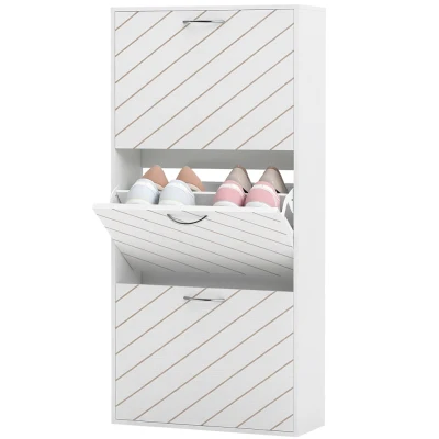 HOMCOM Shoe Storage Cabinet with 3 Flip Drawers, Narrow and Slim, 9-12 Pair of Shoes Organizer for Hallway, Entryway, White