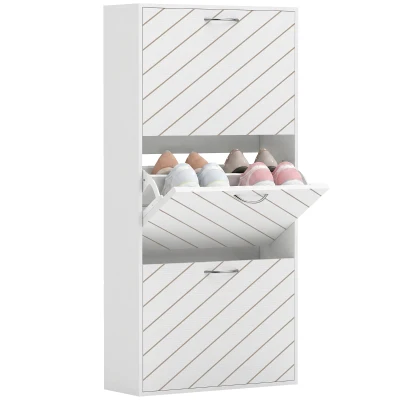 HOMCOM Shoe Storage Cabinet with 3 Flip Drawers, Narrow and Slim, 9-12 Pair of Shoes Organizer for Hallway, Entryway, White