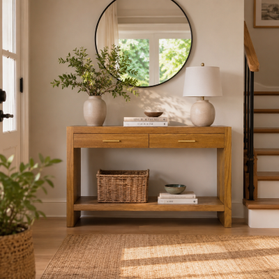 Farmhouse Console Table with Storage Drawers, Wooden Entryway Table Ideal for Living Room, Hallway, 47.5'' L x 15.5'' W x 30'' H, Brown