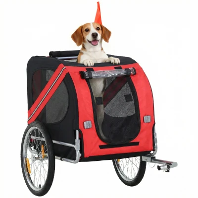 PawHut Dog Bike Trailer Pet Cart Bicycle Wagon Cargo Carrier Attachment for Travel Foldable - Red/ Black