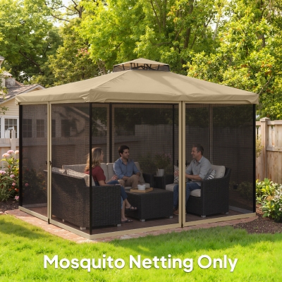 Outsunny Replacement Mosquito Netting for Gazebo 12' x 12' Black Screen Walls for Canopy with Zippers, Khaki