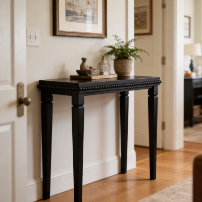 Farmhouse Console Table with Beaded Trim and Natural Wood, Accent Sofa Table for Living Room, Hallway, 47.5'' L x 16'' W x 32'' H, Black