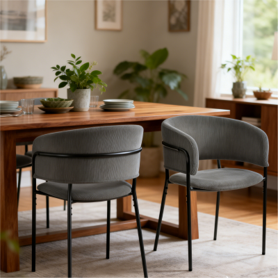Modern Corduroy Side Chair with Ergonomic Curved Back, Minimalist Lounge Chair for Living Room, 30.5" L x 21.5" W x 19.5" H, Grey