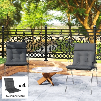 Outsunny Patio Chair Cushions Set of 4, Waterproof Non-Slip Lounge Chair Cushions, 44"x21", Dark Grey