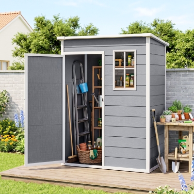 Outsunny 5 x 3FT Garden Shed with Floor, Outdoor Storage Shed with Lockable Door, Window and Vent for Backyard, Patio, Grey