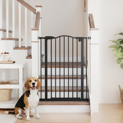 PawHut Extra Tall Dog Gate with Door, Pressure Fit, Auto Close, Double Locking for Doorways Hallways Stairs, 29"-32", Black