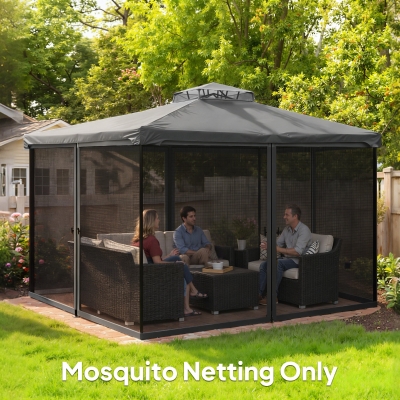 Outsunny Replacement Mosquito Netting for Gazebo 13' x 13' Black Screen Walls for Canopy with Zippers, Dark Grey