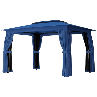 Outsunny 10' x 12' Outdoor Patio Gazebo with Curtains & Netting, Blue