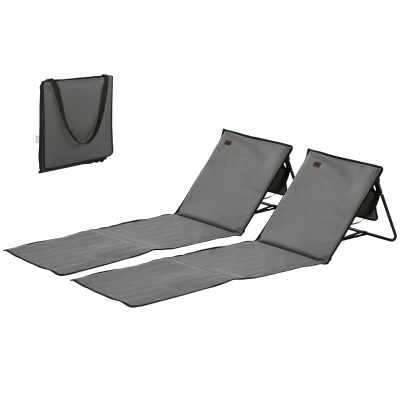Outsunny Set of 2 Foldable Lounge Chairs with Carry Strap, Adjustable Backrest, Grey