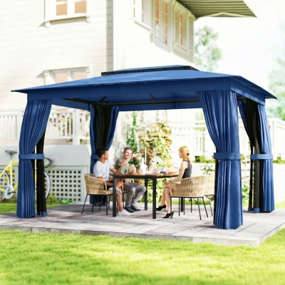 Outsunny 10' x 12' Outdoor Patio Gazebo with Curtains & Netting, Blue