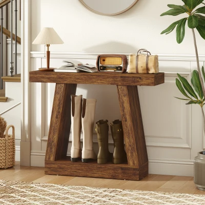 HOMCOM 42" Farmhouse Console Table with Storage, Dark Brown