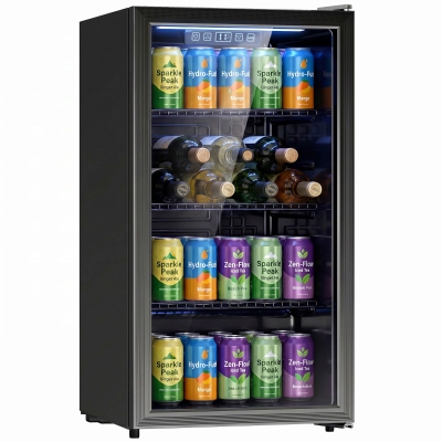 HOMCOM 3.2 Cu.Ft Beverage Refrigerator, 139 Can Beverage Fridge Cooler with Double-Layer Glass Door