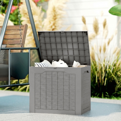 Outsunny 30 Gallon Deck Box, Resin Outdoor Storage Box with Handles, Waterproof and UV Resistant Storage Container