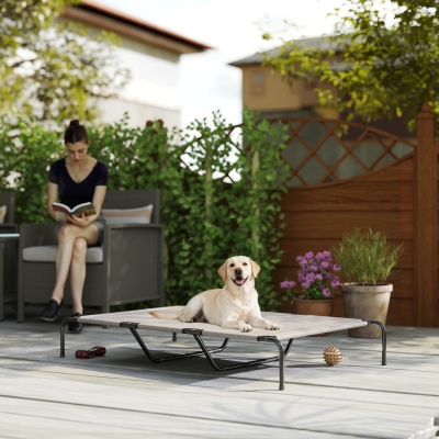 PawHut Elevated Dog Bed, Outdoor Dog Cot, Raised Dog Bed for Large Dogs with Breathable Mesh, Beige