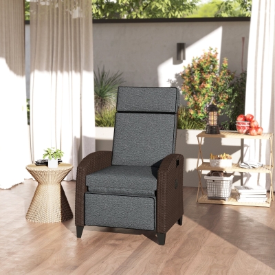 Outsunny Outdoor Recliner Chair with Adjustable Backrest, Cushion, Side Tray, Dark Grey