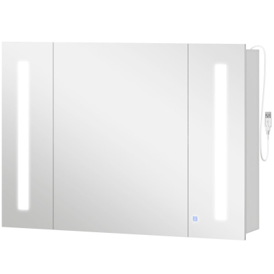 kleankin Medicine Cabinet with Mirror, Wall Mounted Bathroom Mirror Cabinet with Adjustable Shelf, USB Charge, High Gloss White