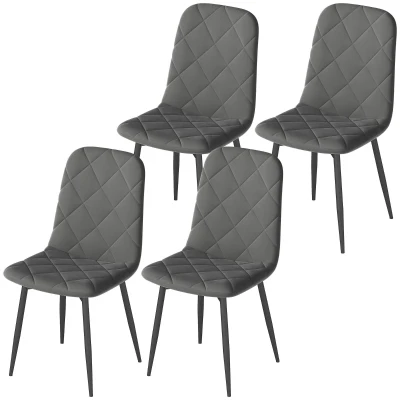HOMCOM Dining Chairs Set of 4, Upholstered Dining Room Chairs with Steel Legs, Modern Kitchen Chair for Dining Room, Grey