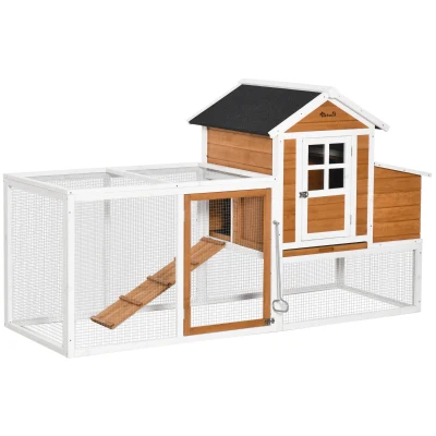 PawHut Chicken Run Waterproof Large Chicken Coop with Nesting Box for 2-4 Chickens, Orange and White