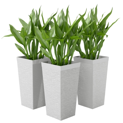 Outsunny Set of 3 Stackable Outdoor Planters with Wheels, White