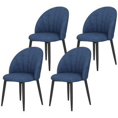 HOMCOM Modern Dining Chairs Set of 4, Upholstered Dining Room Chairs with Metal Legs, Shell Backrest, Padded Seat, Blue