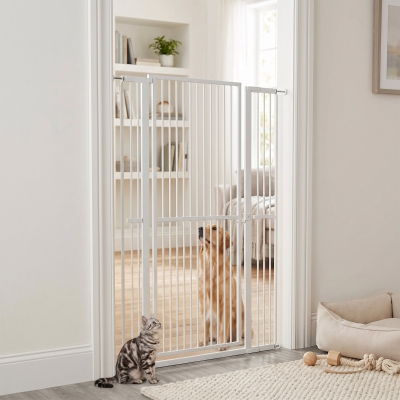PawHut 59" Extra Tall Cat Gate, 30"-41" Pet Gate with 2.8" and 5.5" Extensions, for Doorway, Hallway, Stairway, White