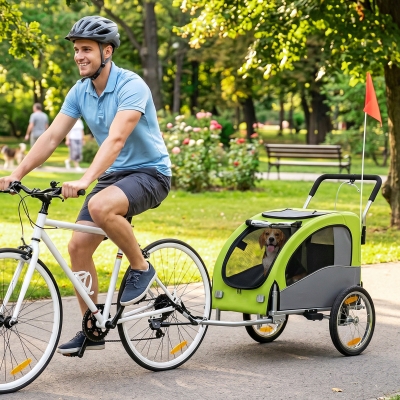 Aosom 2 in 1 Dog Bike Trailer, Foldable Pet Stroller, Dog Bicycle Trailer with Suspension, Universal Bicycle Coupler, Green