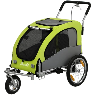 Aosom 2 in 1 Dog Bike Trailer, Foldable Pet Stroller, Dog Bicycle Trailer with Suspension, Universal Bicycle Coupler, Green