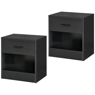 HOMCOM Side Table Set of 2, Drawer & Shelf, Black Wood Grain