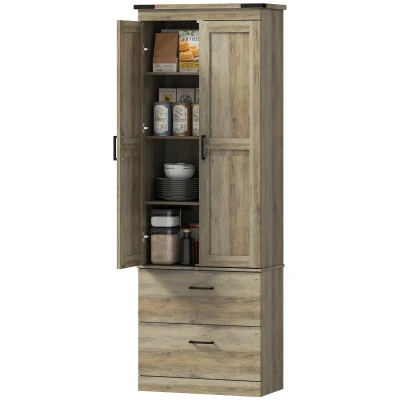 HOMCOM 67" Tall Kitchen Pantry Storage Cabinet, Kitchen Pantry Cabinet with Doors, Drawers and Adjustable Shelves, Light Ivory
