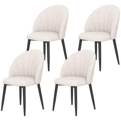 HOMCOM Modern Dining Chairs Set of 4, Upholstered Dining Room Chairs with Metal Legs, Shell Backrest, Padded Seat, Cream White