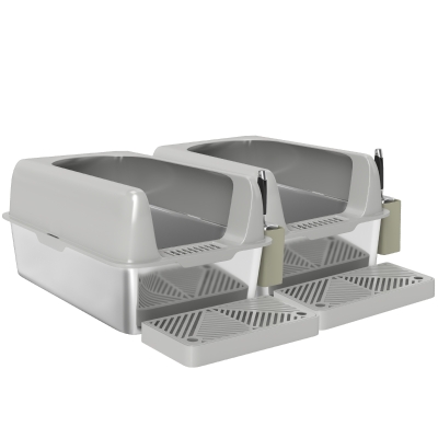 Stainless Steel High Sided Litter Box 2 Pack with Scoop Holder