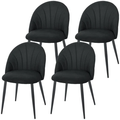 HOMCOM Modern Dining Chairs Set of 4, Upholstered Dining Room Chairs with Metal Legs, Shell Backrest, Padded Seat, Black