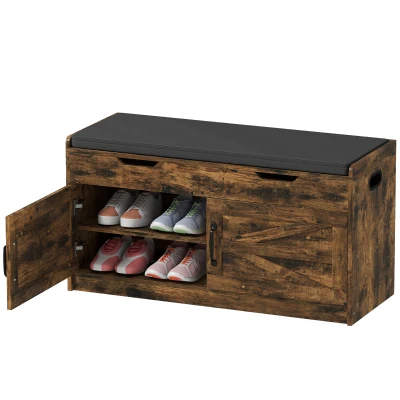 HOMCOM Shoe Storage Bench, Entryway Bench with 2-Tier Cabinet, Flip-Top Storage, Padded Cushion for Hallway, Rustic Brown