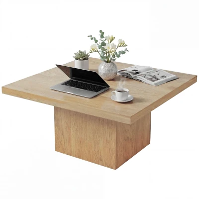 HOMCOM Square Coffee Table, Center Table with 1.6" Thick Tabletop, Natural Wood