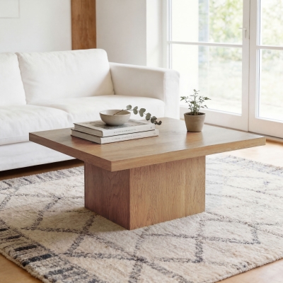 HOMCOM Square Coffee Table, Center Table with 1.6" Thick Tabletop, Natural Wood