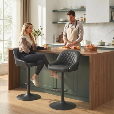 HOMCOM Bar Stools Adjustable Swivel Kitchen Chairs with Backrest Set of 2 for Kitchen Island Black