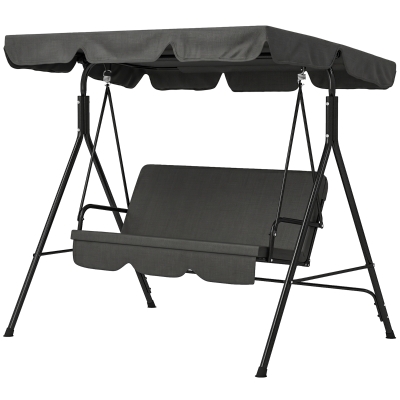Outsunny 3-Seater Outdoor Porch Swing with Adjustable Canopy, Patio Swing Chair for Garden, Poolside, Backyard, Black