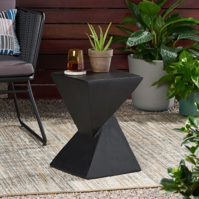 Stylish MGO Accent Table with Realistic Wood-Grain Texture, All-Weather Side Table with Stable 77 Lbs Capacity, 12.5" L x 12.5" W x 18" H, Black