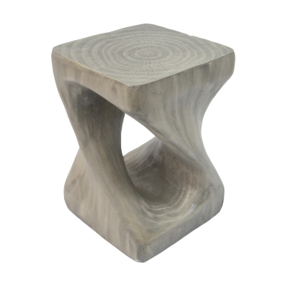 Twisted Hourglass Accent Side Table with MGO Composite, All-Weather End Table with UV-/Water-Resistant Finish, 11.5" L x 11.5" W x 16" H, Grey