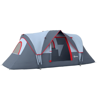 Outsunny 5 Person Family Tent, Outdoor Camping Tent with Lighting Hook, Carrying Bag for Camping, Hiking and Travelling, Grey