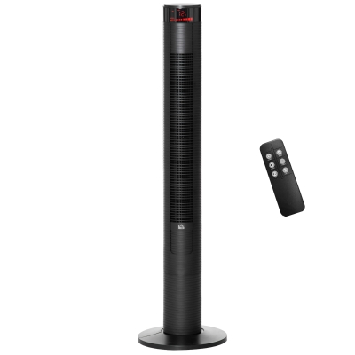HOMCOM Freestanding Tower Fan Cooling for Home Bedroom with 3 Speed, 12h Timer, Oscillating, LED Panel, Remote Controller, Black