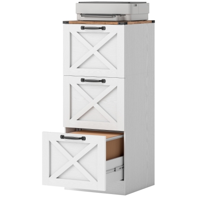 HOMCOM 3 Drawer File Cabinet with Silent Slides, Vertical Farmhouse Filing Cabinet Fits Letter/A4 Size Home Office, White