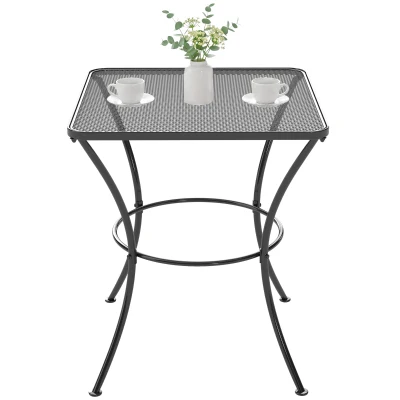 Outsunny Square Garden Metal Bistro Table Outdoor Patio Coffee Side Desk 23.6" x 23.6" x 27.6" Black