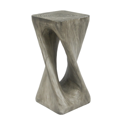 Sculptural MGO Accent Table with Unique Wood-Grain Texture, All-Weather Side Table with 200 Lbs Capacity, 12.5" L x 12.5" W x 27" H, Grey