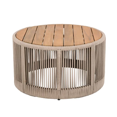 Outdoor Coffee Table with 220 Lbs Capacity, Weather-Resistant Rustic Center Table for Garden, 26" L x 26" W x 14" H, Natural+Teak+Beige