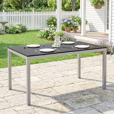 Outsunny Outdoor Dining Table for 4-6 with Easy Maintenance Slatted Top, Rust-Resistant Aluminium Frame, Black