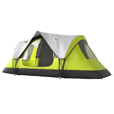 Outsunny Camping Tent for 6 with 2 Bedroom, Waterproof Rainfly and Carry Bag for Fishing Hiking Festival, Green