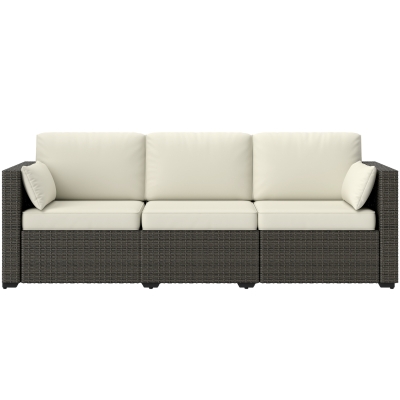 Outsunny 3-Seater Outdoor Sofa with Cushions, PE Rattan Conversation Patio Couch with Pillows for Garden, Poolside, Cream White